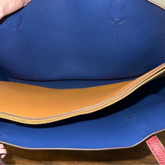 Tory Burch Ella Tote Burgundy Leather w/ Blue Interior Work School Bag - Picture 5 of 8